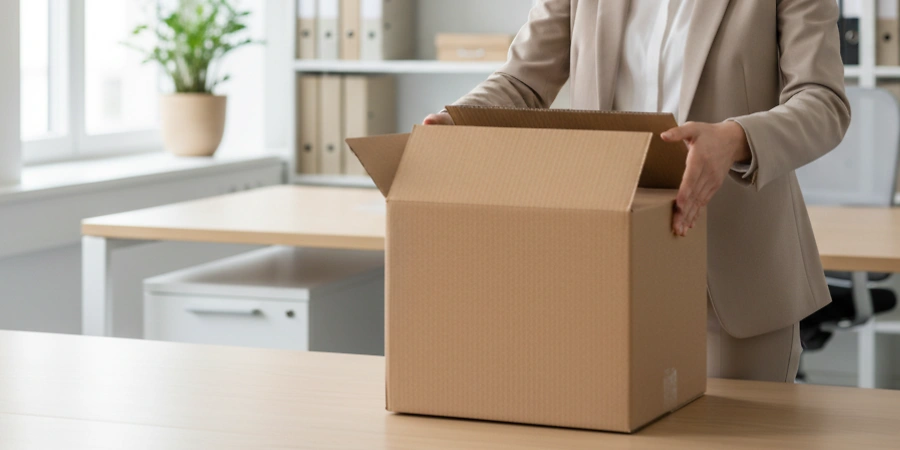 Sicher verpackt im Business-Alltag Eine Mitarbeiterin öffnet einen Karton im Büro. Elco sorgt dafür, dass Produkte sicher beim Kunden ankommen. Die perfekte Ergänzung zu digitalen Prozessen.