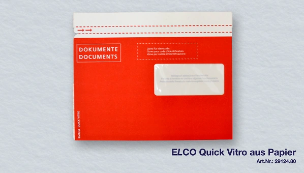 Die nachhaltige ELCO Quick Vitro Dokumententasche C5 mit rotem Aufdruck &bdquo;Dokumente&ldquo; bietet eine umweltfreundliche L&ouml;sung f&uuml;r den Versand von Begleitpapieren. Hergestellt aus 110 g/m&sup2; Papier, verf&uuml;gt sie &uuml;ber ein biologisch abbaubares Fenster rechts und e