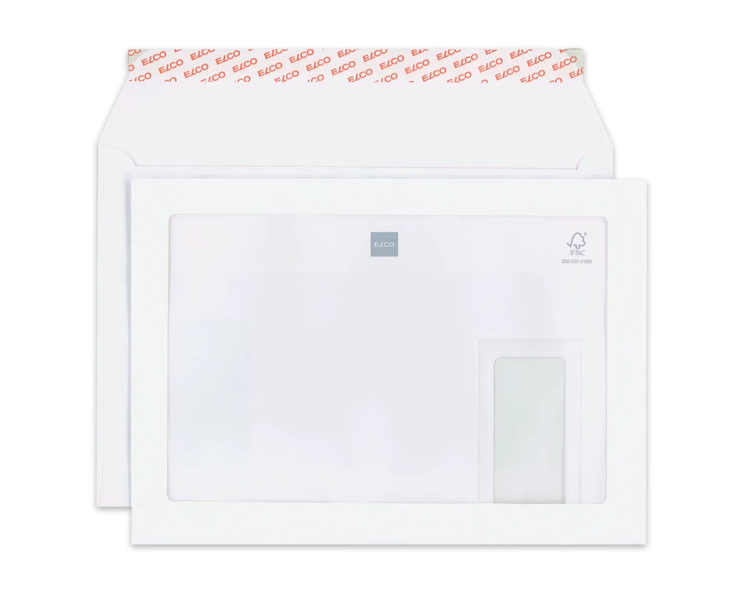 Couvert, ELCO Premium, C4, Fenster Vorderseite Maxiwindow, Fenster R&uuml;ckseite links, Haftklebeverschluss, 120g/m2, weiss