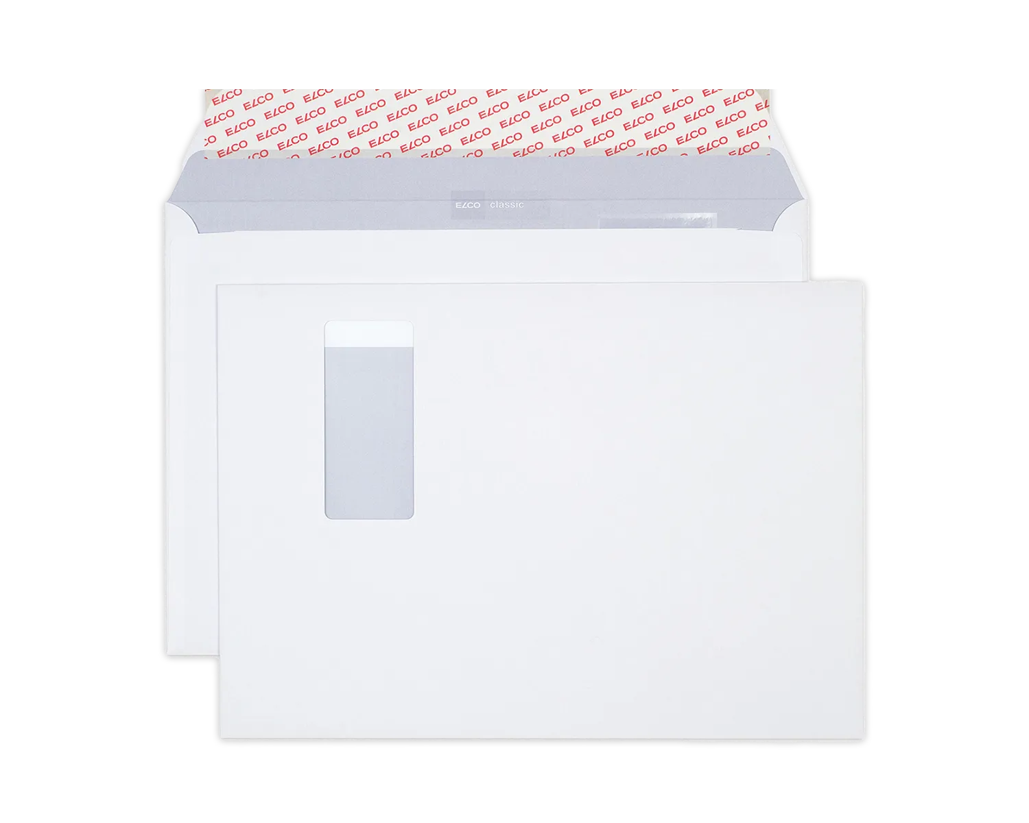 Couvert, ELCO Classic, C4, Fenster Vorderseite rechts, Haftklebeverschluss, 120g/m2, weiss