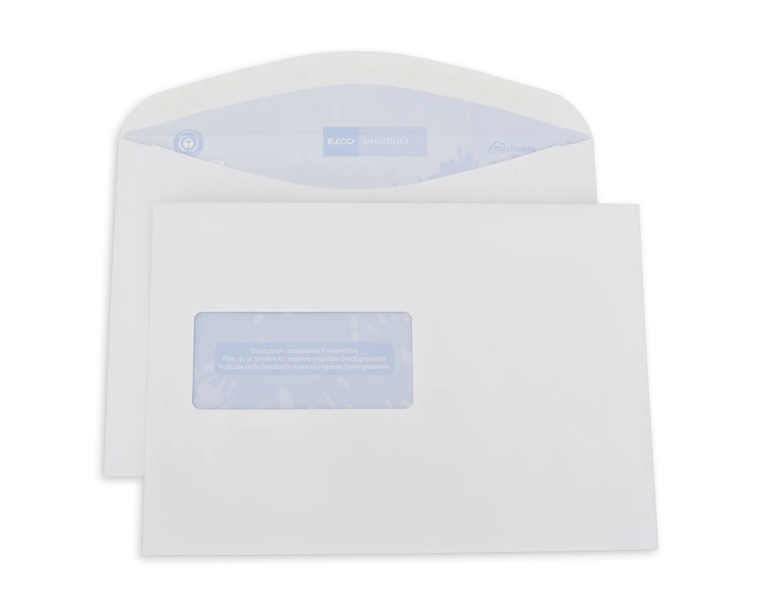 Couvert, ELCO Proclima, C5, Fenster Vorderseite links, Nassklebeverschluss, 100g/m2, weiss