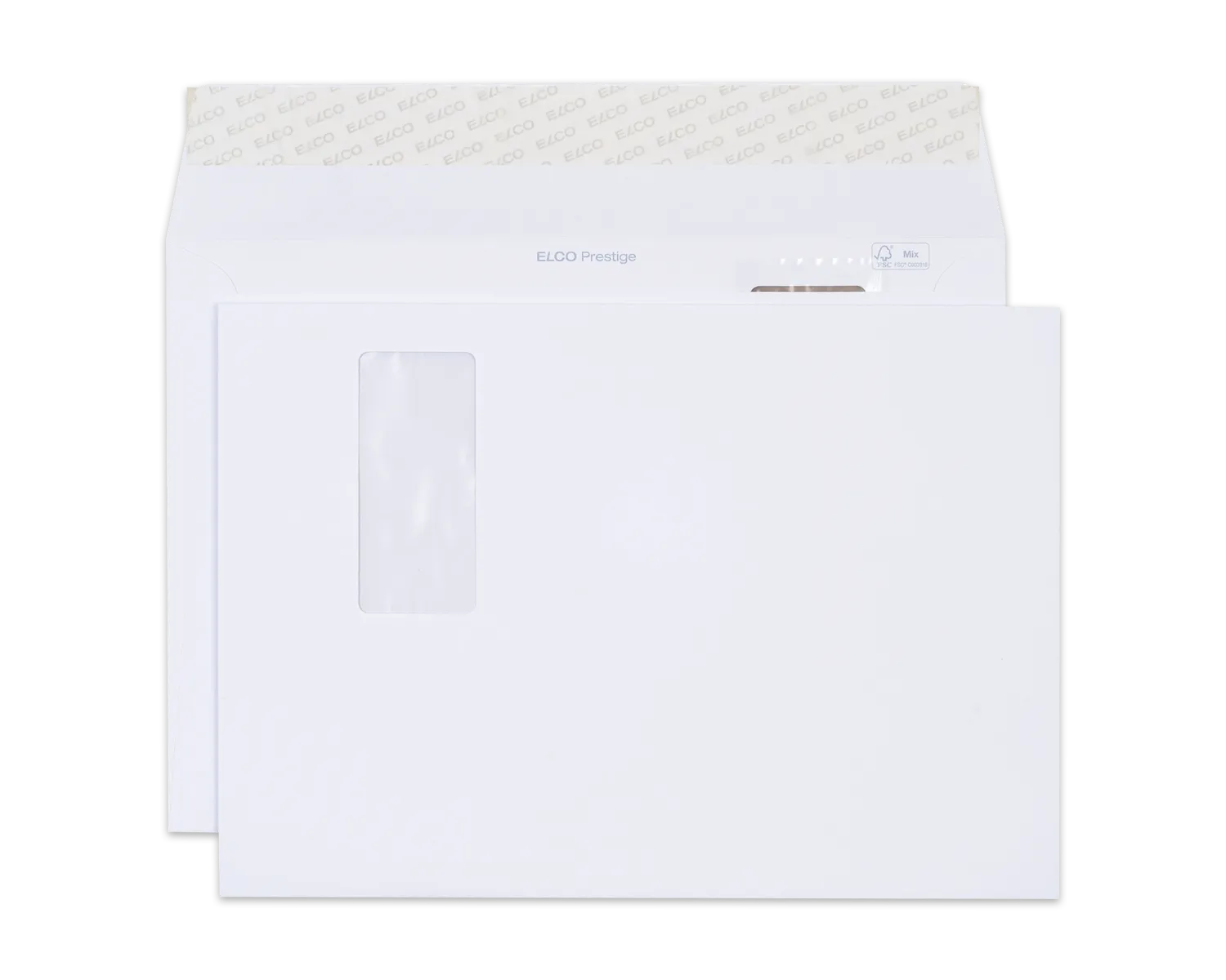 Couvert, ELCO Prestige, C4, Fenster Vorderseite rechts, Haftklebeverschluss, 120g/m2, weiss