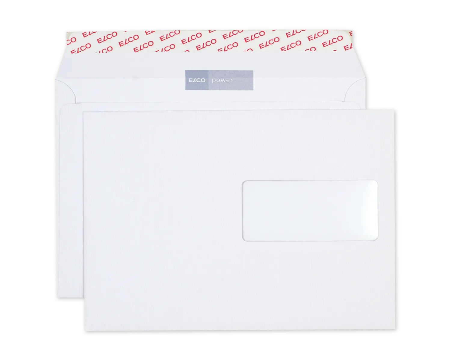 Couvert, ELCO Power, C5, Fenster Vorderseite rechts, Haftklebeverschluss, 120g/m2, weiss