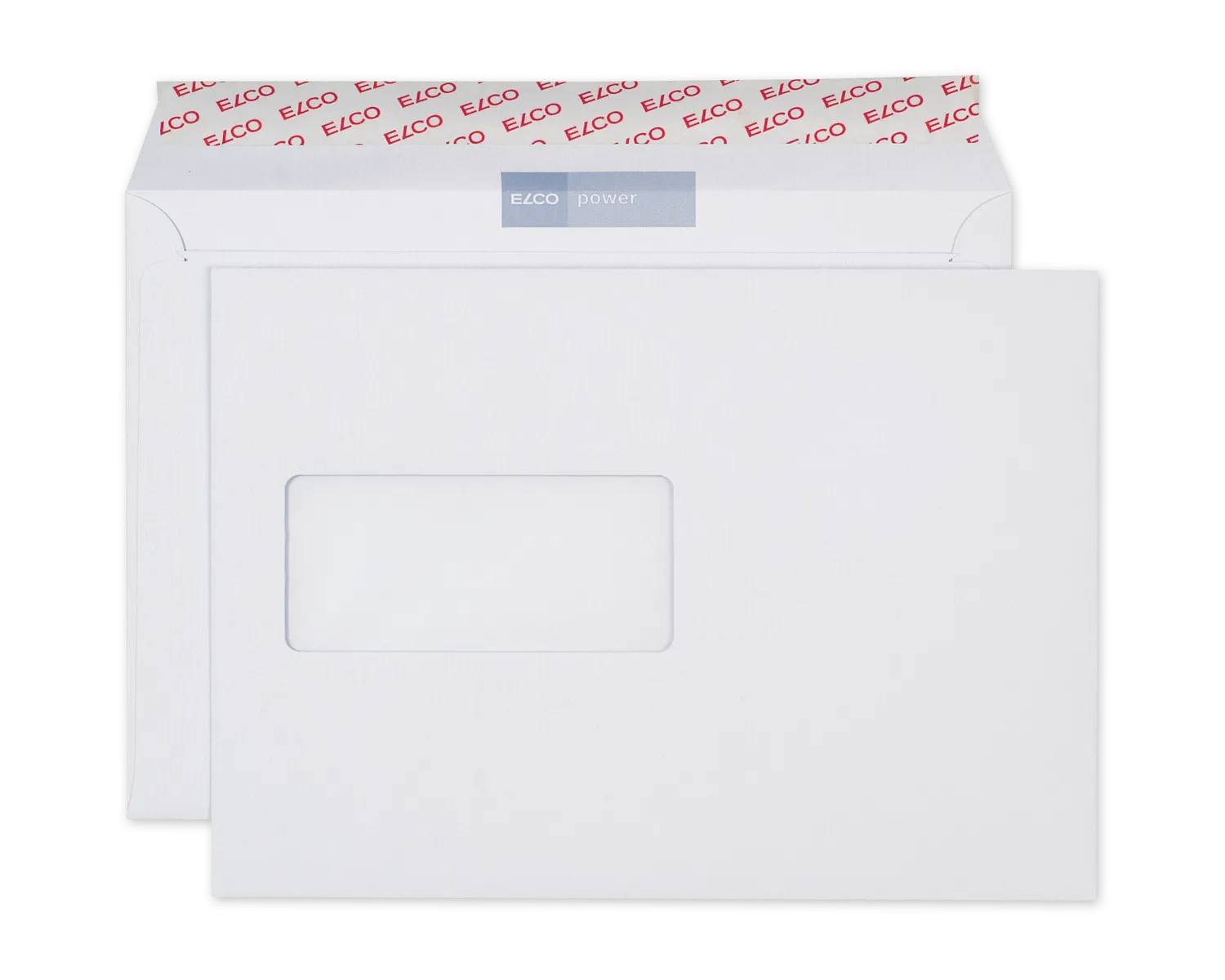 Couvert, ELCO Power, C5, Fenster Vorderseite links, Haftklebeverschluss, 120g/m2, weiss