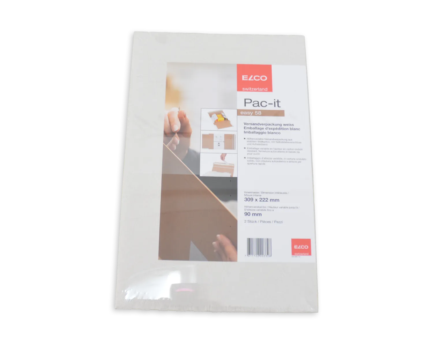 Emballage d'exp&eacute;dition, ELCO Easy, 309 x 222 x 90 mm, Fermeture auto-adh&eacute;sive, blanc