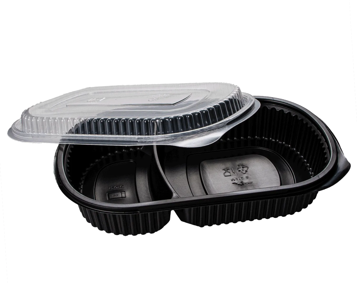 Barquette menu 2 compartiments avec couvercle 560 + 280 ml (23.5 x 14.5 x 4 cm)