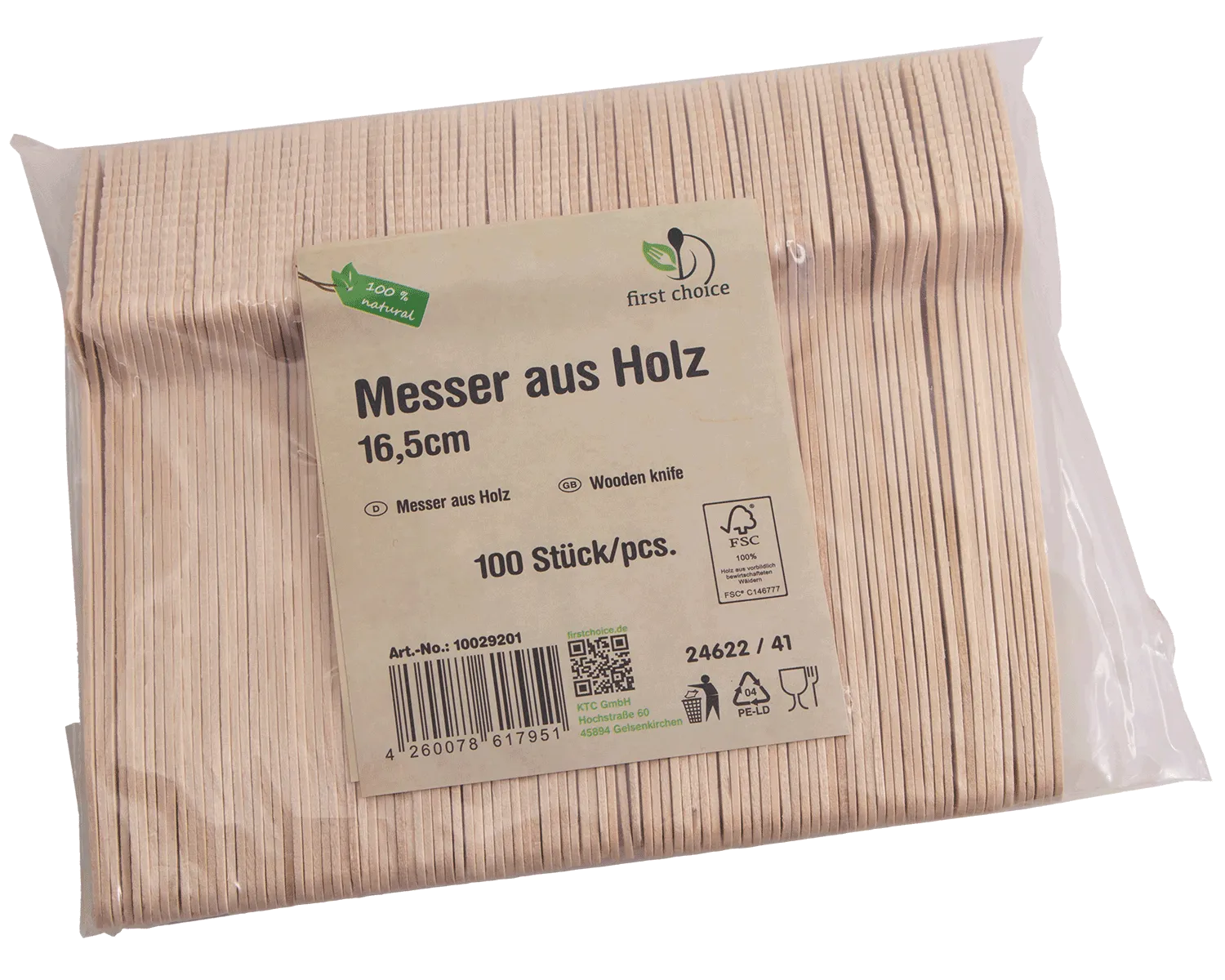Messer aus Holz 16.5 cm - 100er Pack