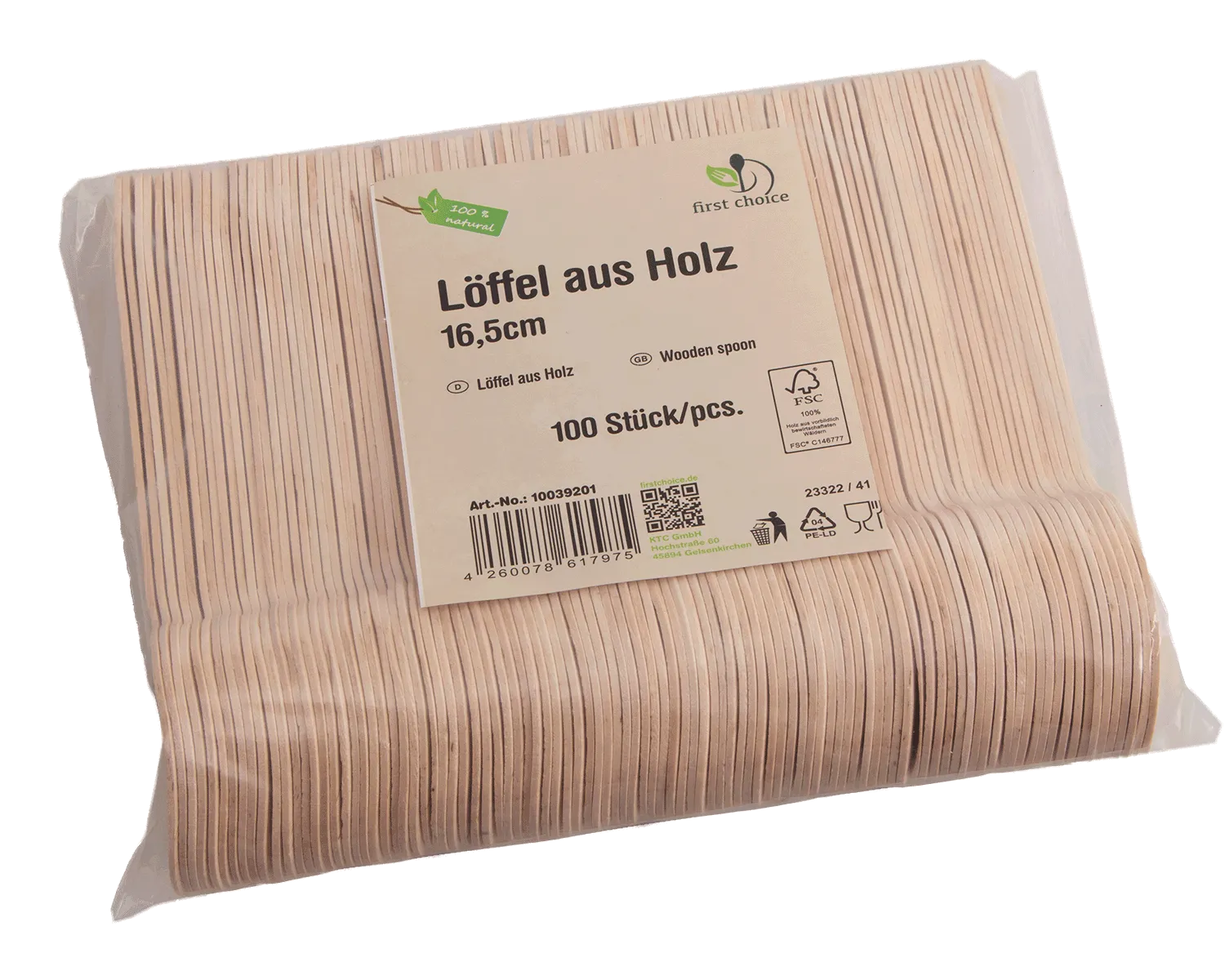 L&ouml;ffel aus Holz 16.5 cm - 100er Pack