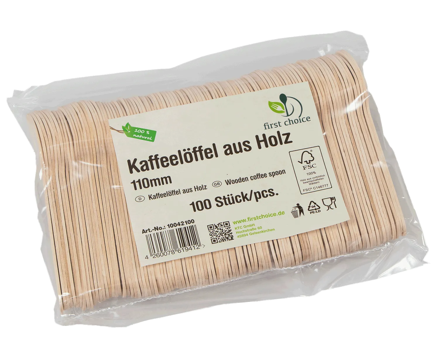 Kaffeel&ouml;ffel aus Holz 11 cm - 100er Pack