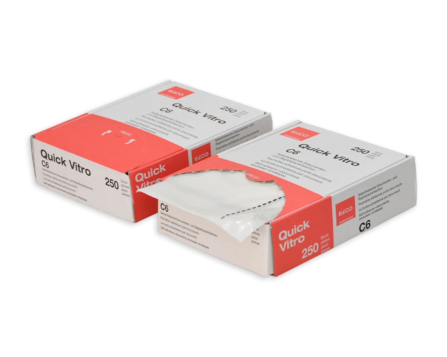 Porte-documents, ELCO Quick Vitro, C6, Sans fen&ecirc;tre, Fermeture auto-adh&eacute;sive, transparente