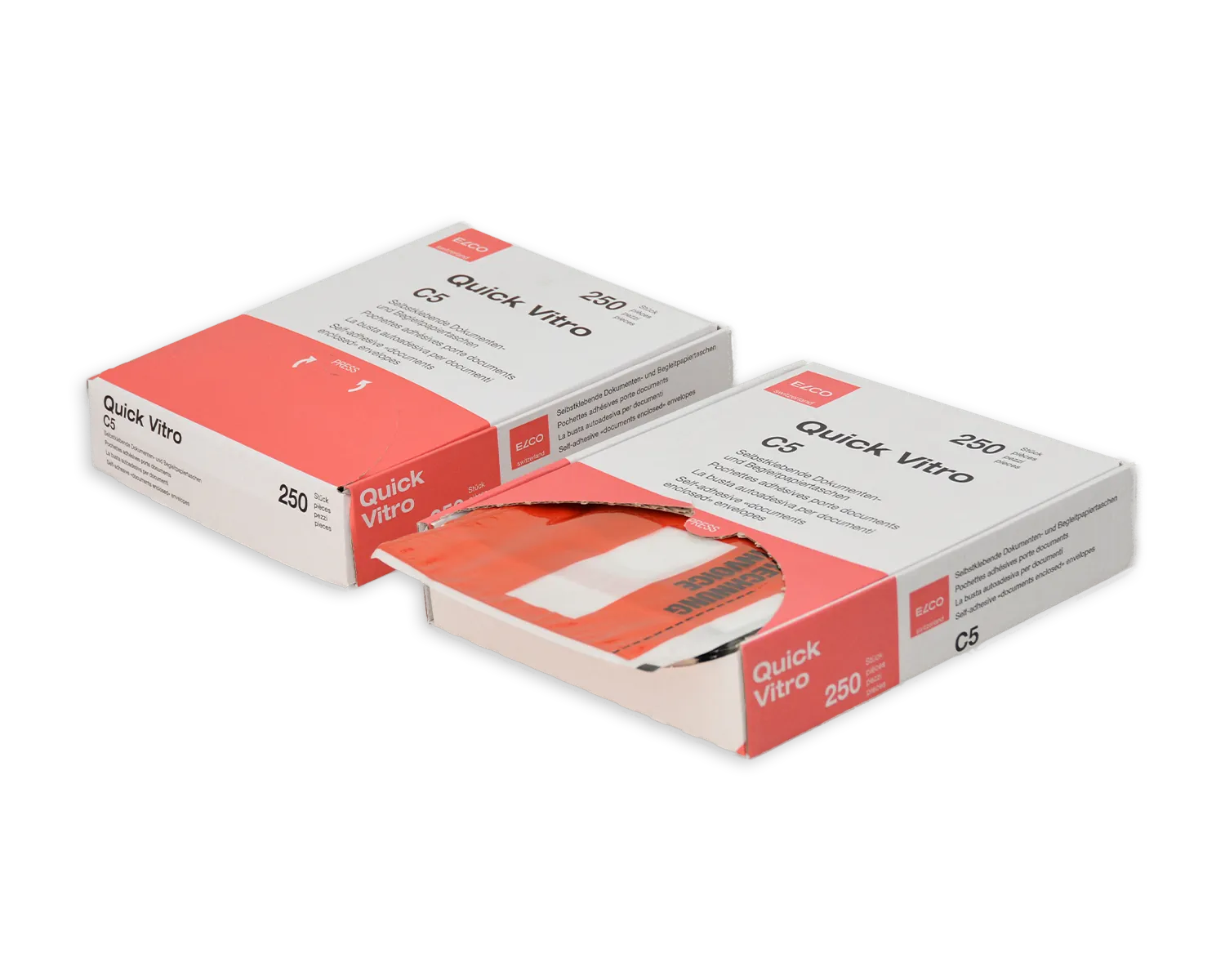 ELCO Quick Vitro, C5, Fenster Vorderseite links, Haftklebeverschluss, 110g/m2, rot