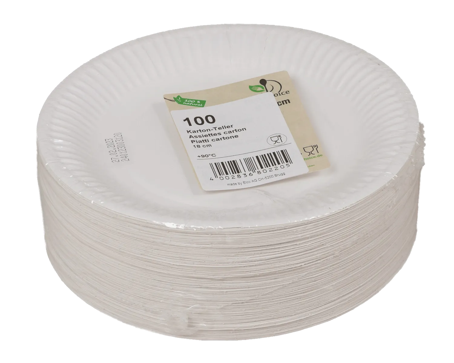 Karton-Teller aus Frischfasern &oslash;18 cm - 100er Pack