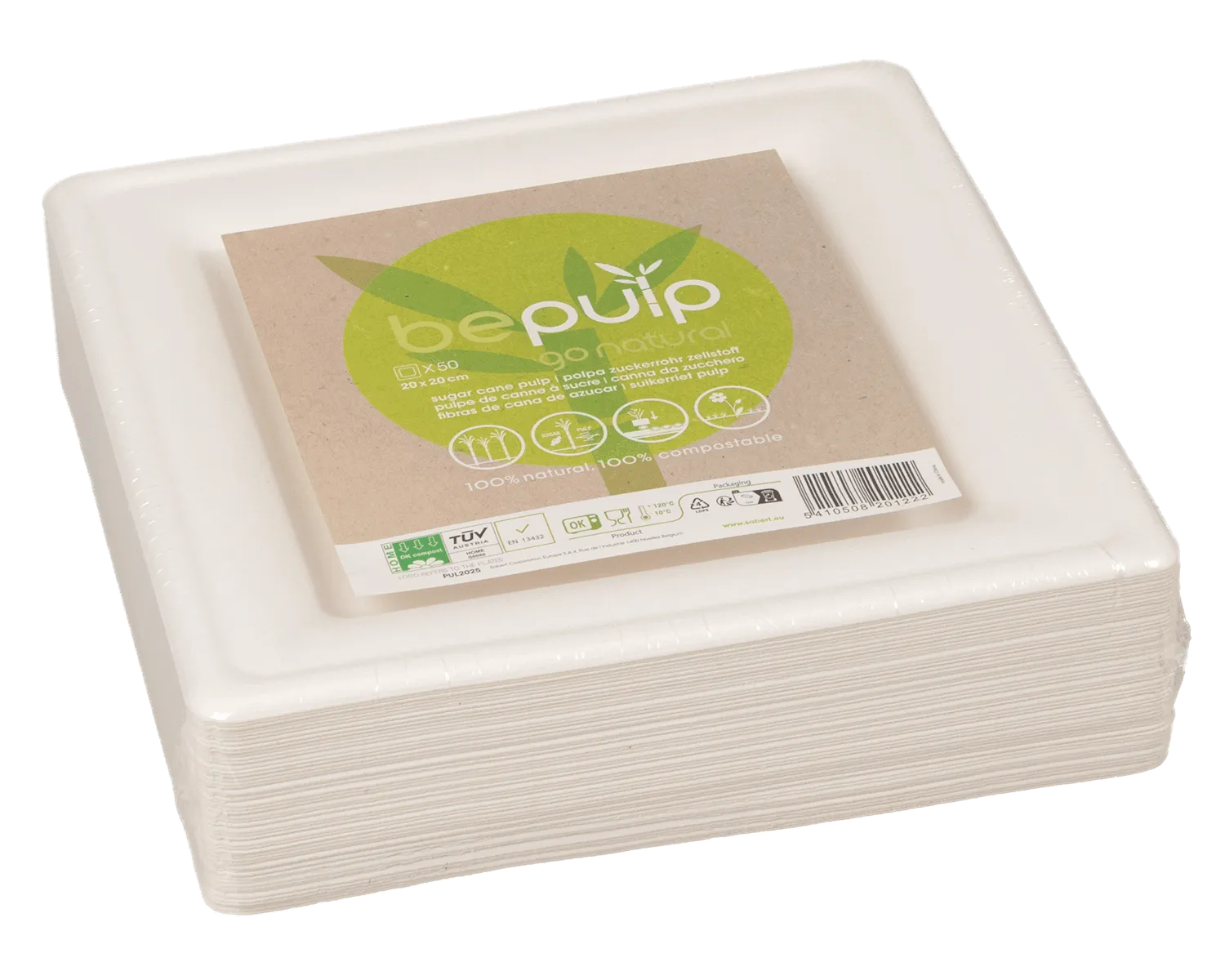 Bio Teller kompostierbar, quadratisch 20x20 cm - 50er Pack