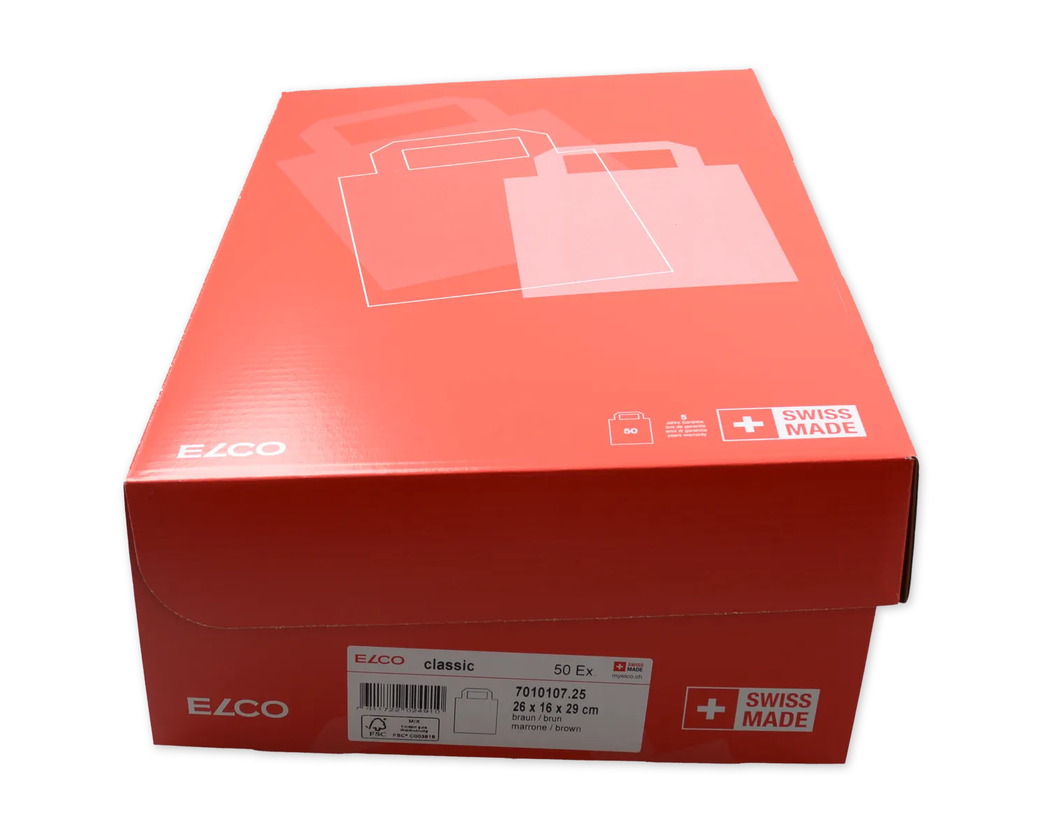 Papiertragetasche, ELCO Classic, 26 x 16 x 29 cm, 90g/m2, braun