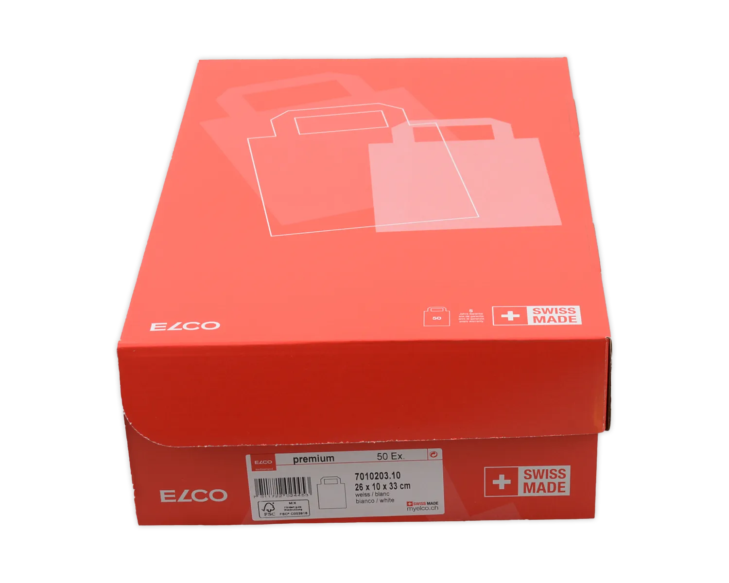 Papiertragetasche, ELCO Premium, 26 x 10 x 33 cm, 90g/m2, weiss