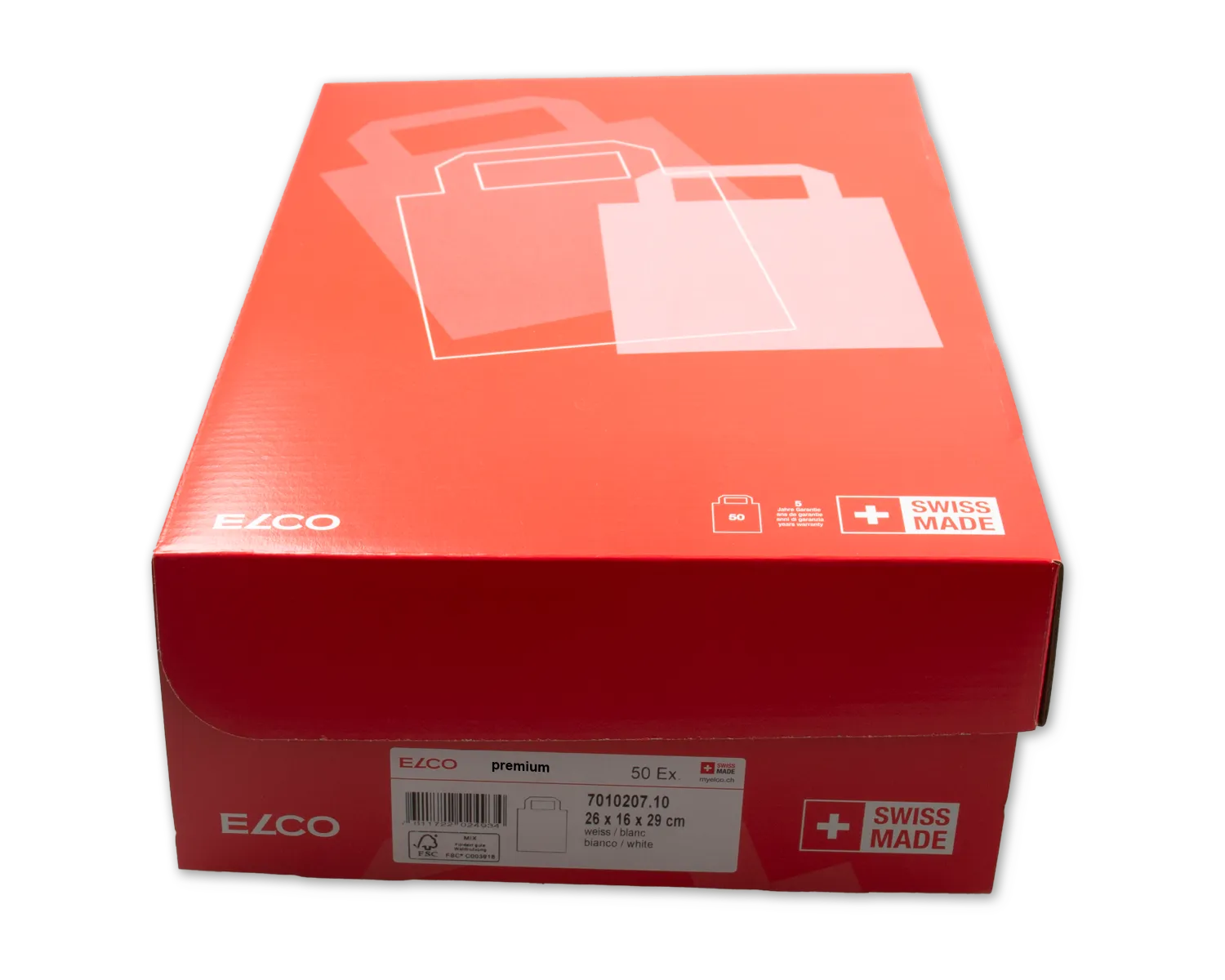 Papiertragetasche, ELCO Premium, 26 x 16 x 29 cm, 90g/m2, weiss
