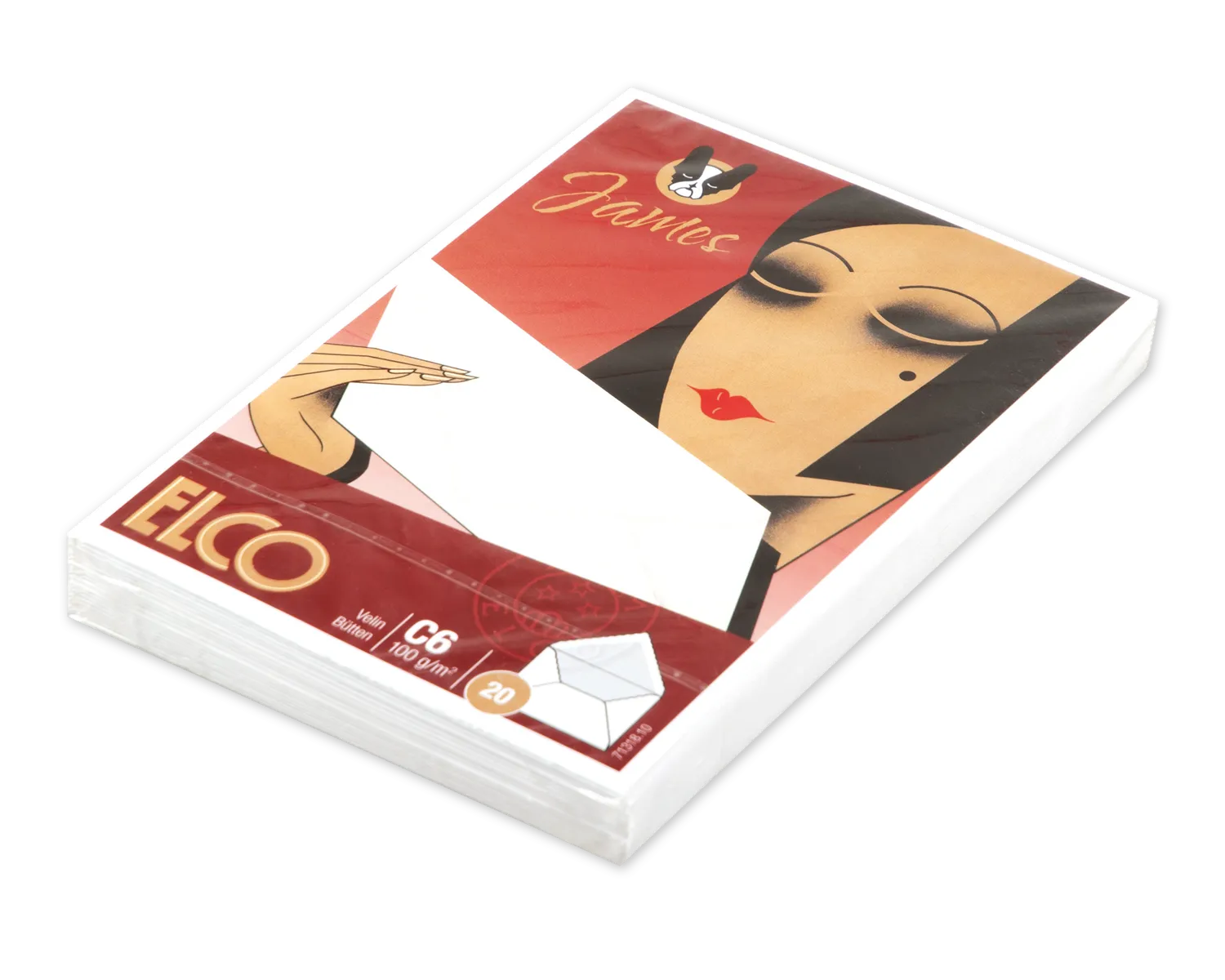 Couvert gefüttert, ELCO James Velin, C6, ohne Fenster, Nassklebeverschluss, 100g/m2, weiss