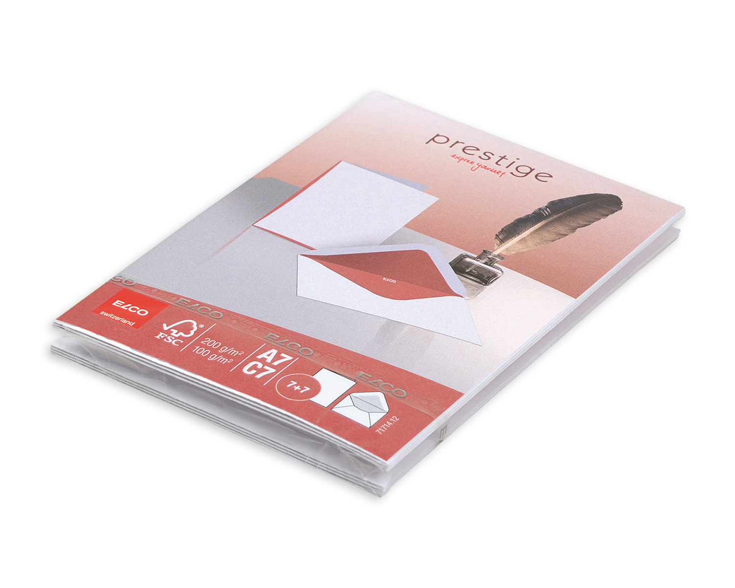 Enveloppes + cartes de correspondance sets, ELCO Prestige, A7 + C7, Sans fenêtre, Patte gommée, 100 + 240g/m2, blanc/rouge