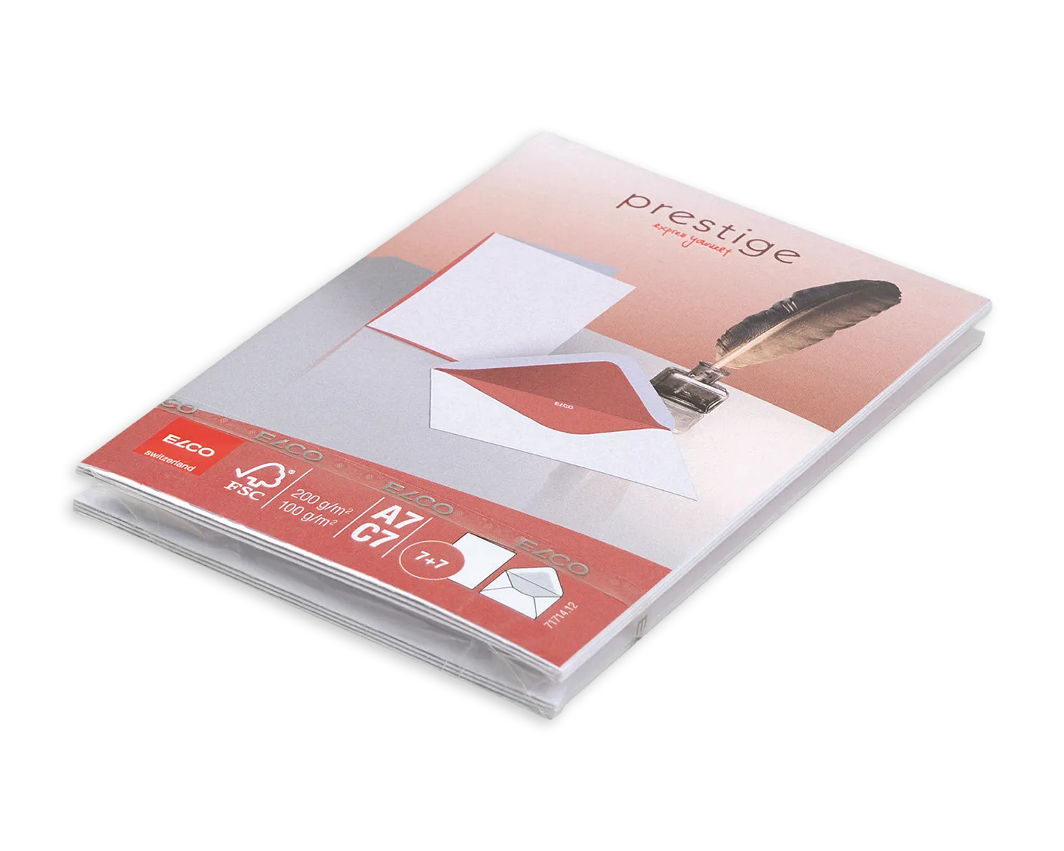 Set Couvert + Karten, ELCO Prestige, A7 + C7, ohne Fenster, Nassklebeverschluss, 100 + 240g/m2, weiss/rot