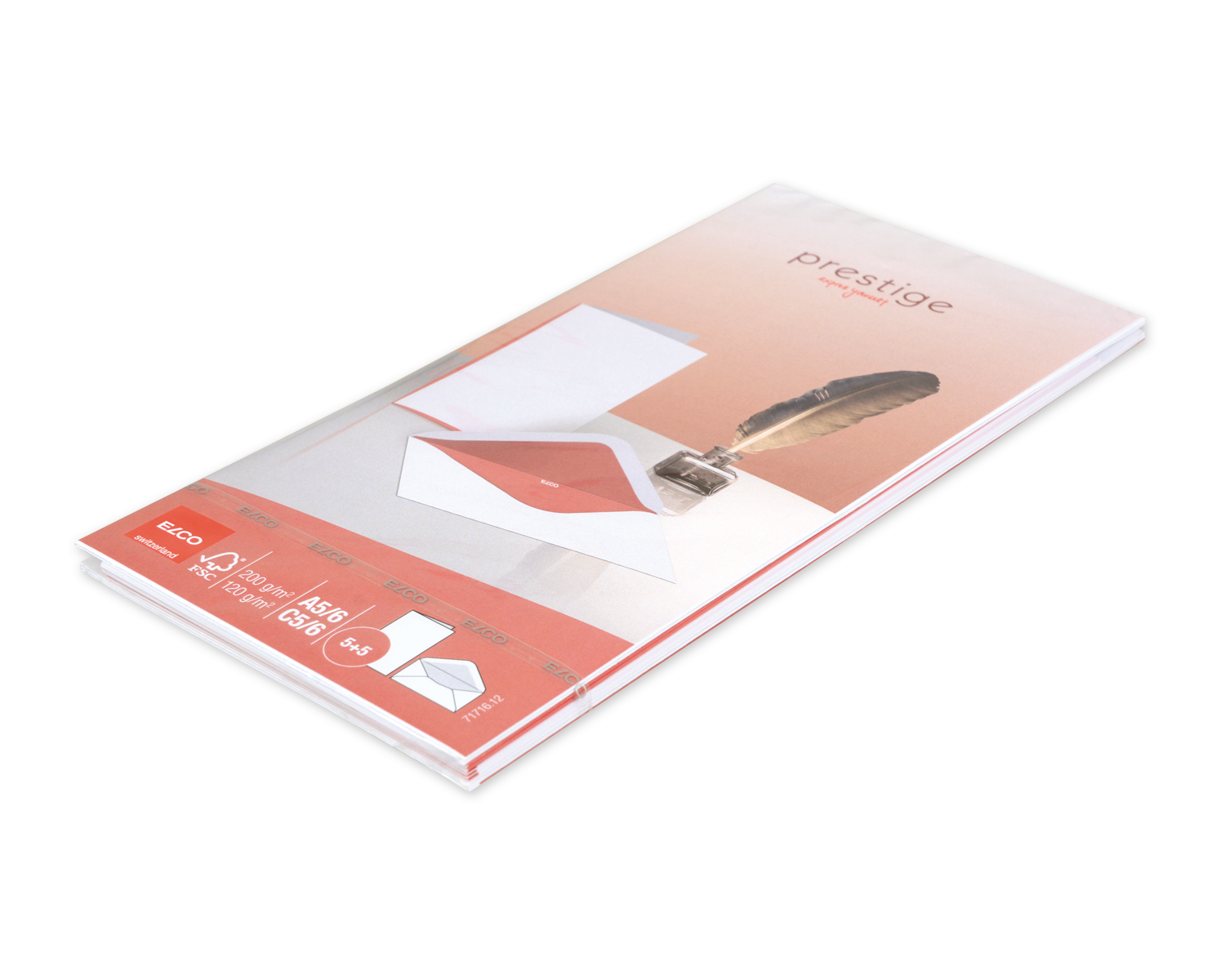 Enveloppes + cartes de correspondance sets, ELCO Prestige, A5/6 + C5/6, Sans fenêtre, Patte gommée, 120 + 240g/m2, blanc/rouge