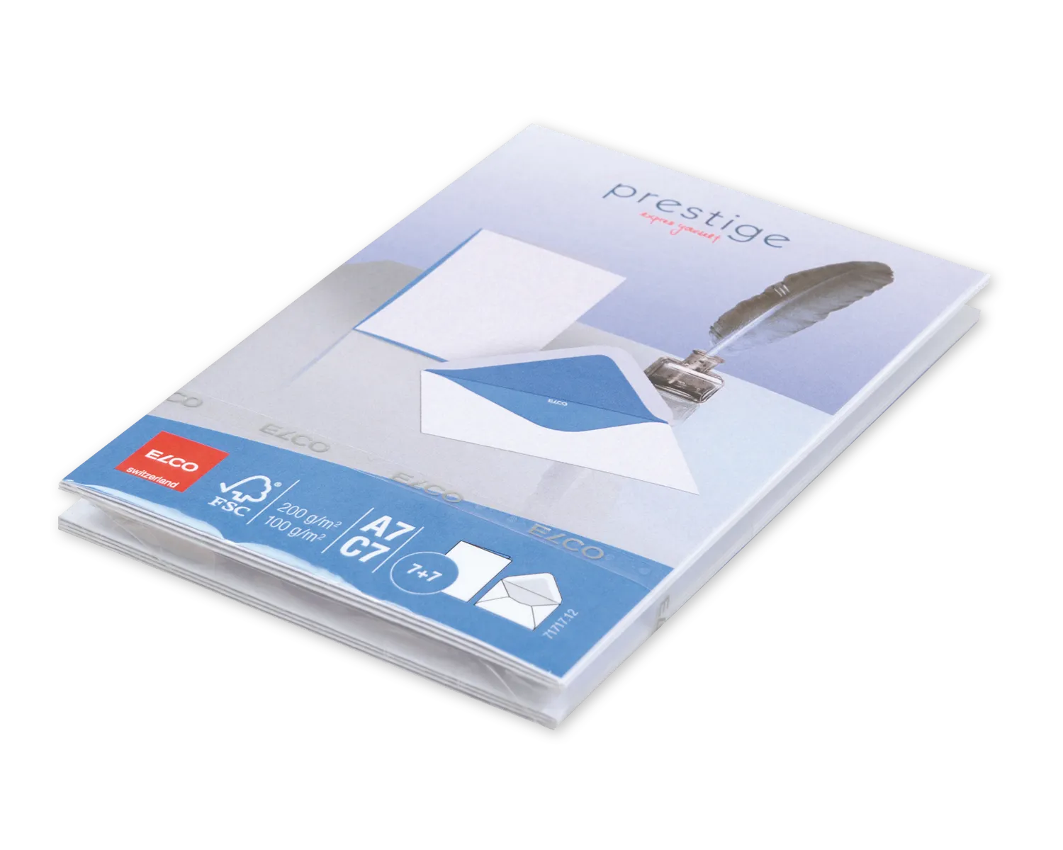 Set Couvert + Karten, ELCO Prestige, A7 + C7, ohne Fenster, Nassklebeverschluss, 100 + 240g/m2, weiss/blau
