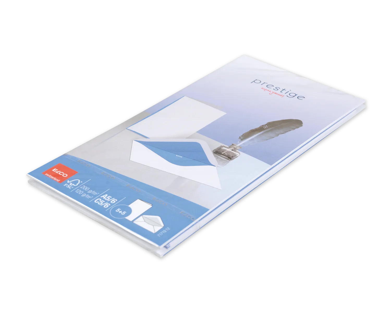 Set Couvert + Karten, ELCO Prestige, A5/6 + C5/6, ohne Fenster, Nassklebeverschluss, 120 + 240g/m2, weiss/blau