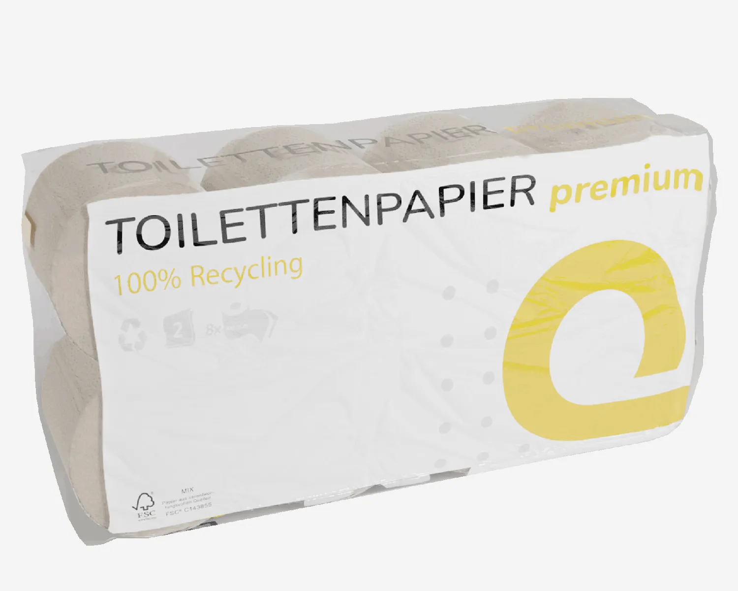 Toilettenpapier, 2-lagig, 400 Blatt (Blatt 9.5x11.5cm,  H&uuml;lse 4cm, Rolle 10.5cm, L&auml;nge: 46.0m) - 6 x 8er Pack