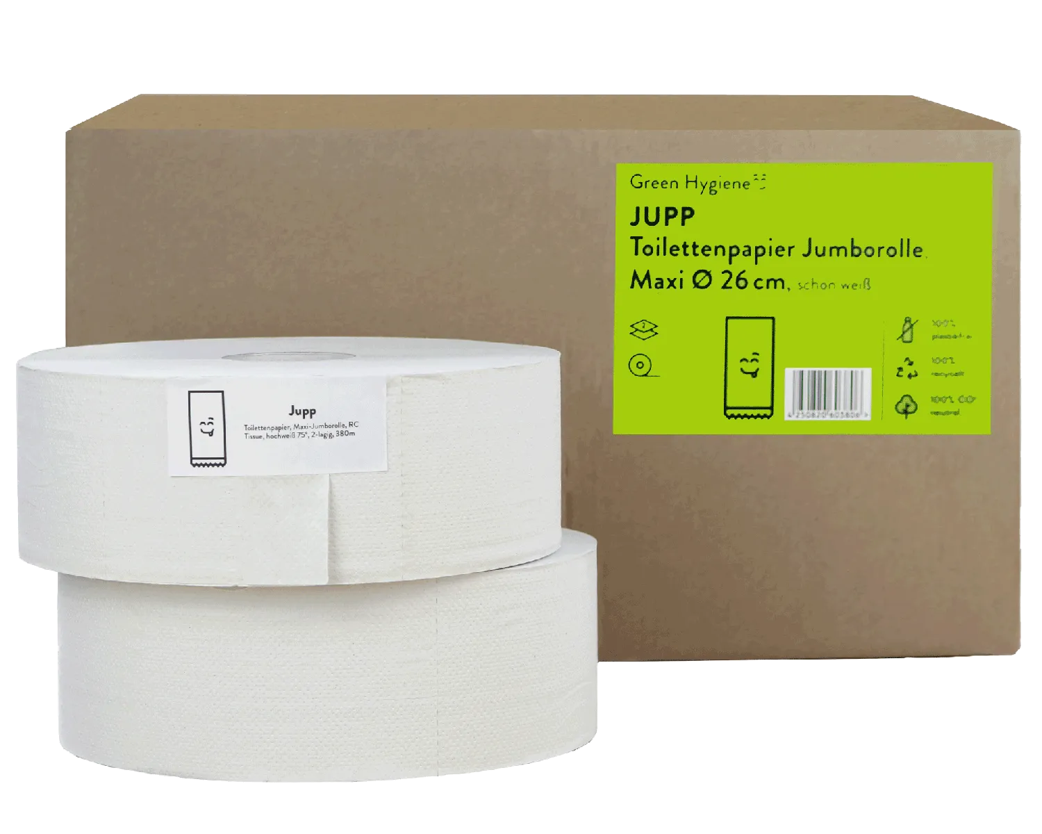 Toilettenpapier Jupp, 2-lagig, 380m (Blatt 9x22cm, H&uuml;lse 6cm,  Rolle 25.5cm) - 6 Rollen