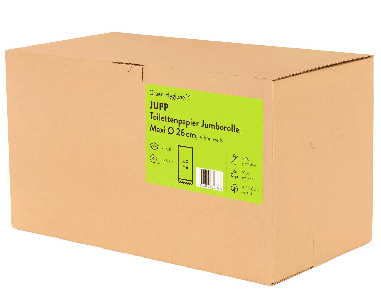 Toilettenpapier Jupp, 2-lagig, 380m (Blatt 9x22cm, H&uuml;lse 6cm,  Rolle 25.5cm) - 6 Rollen