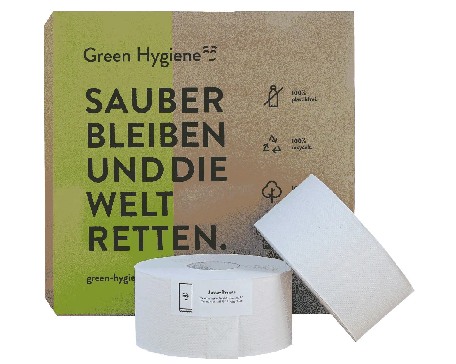 Toilettenpapier Jutta-Renate, 2-lagig, 180m (Blatt 9x22cm, H&uuml;lse 6cm,  Rolle 19cm) - 16 Rollen