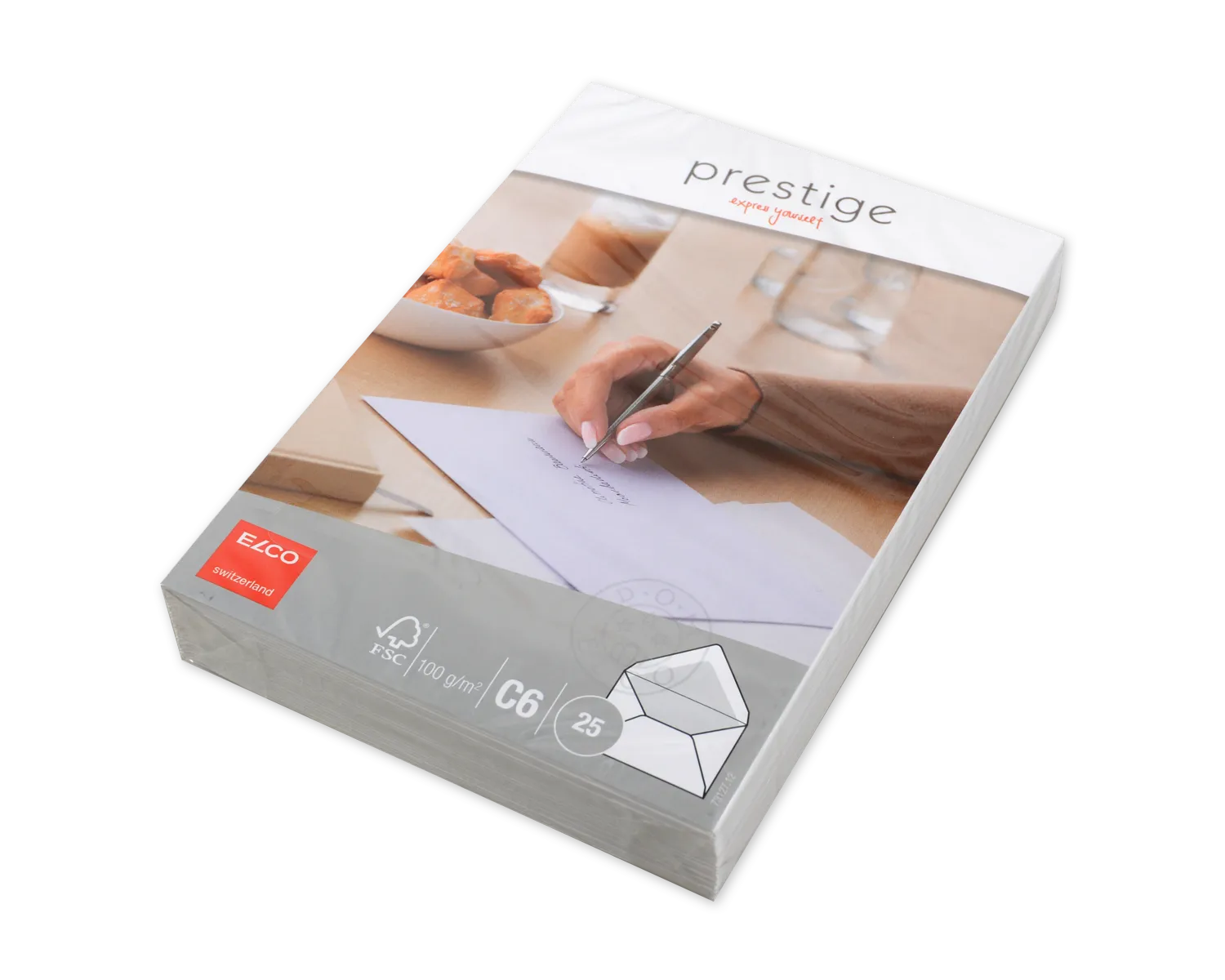 Enveloppe doubl&eacute;e, ELCO Prestige, C6, Sans fen&ecirc;tre, Patte gomm&eacute;e, 100g/m2, blanc