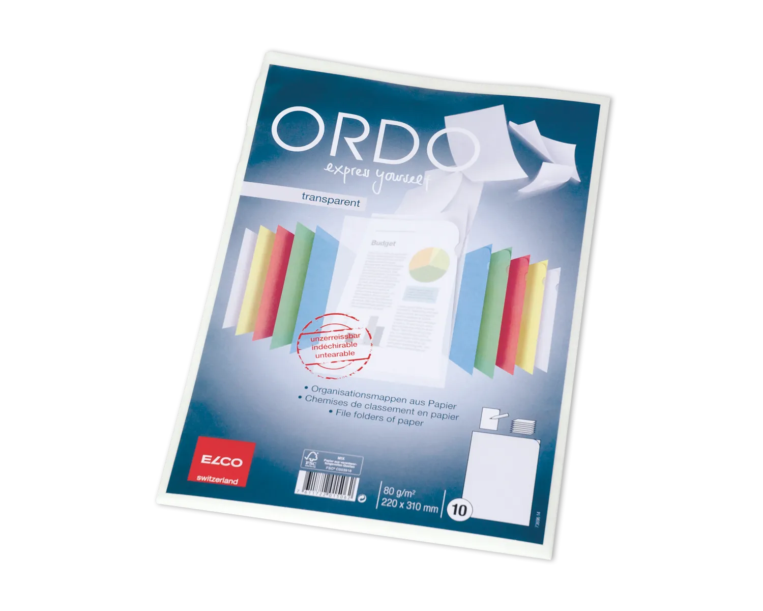 Chemise de classement, ELCO Ordo Transparent, 220 x 310 mm, 80g/m2, blanc