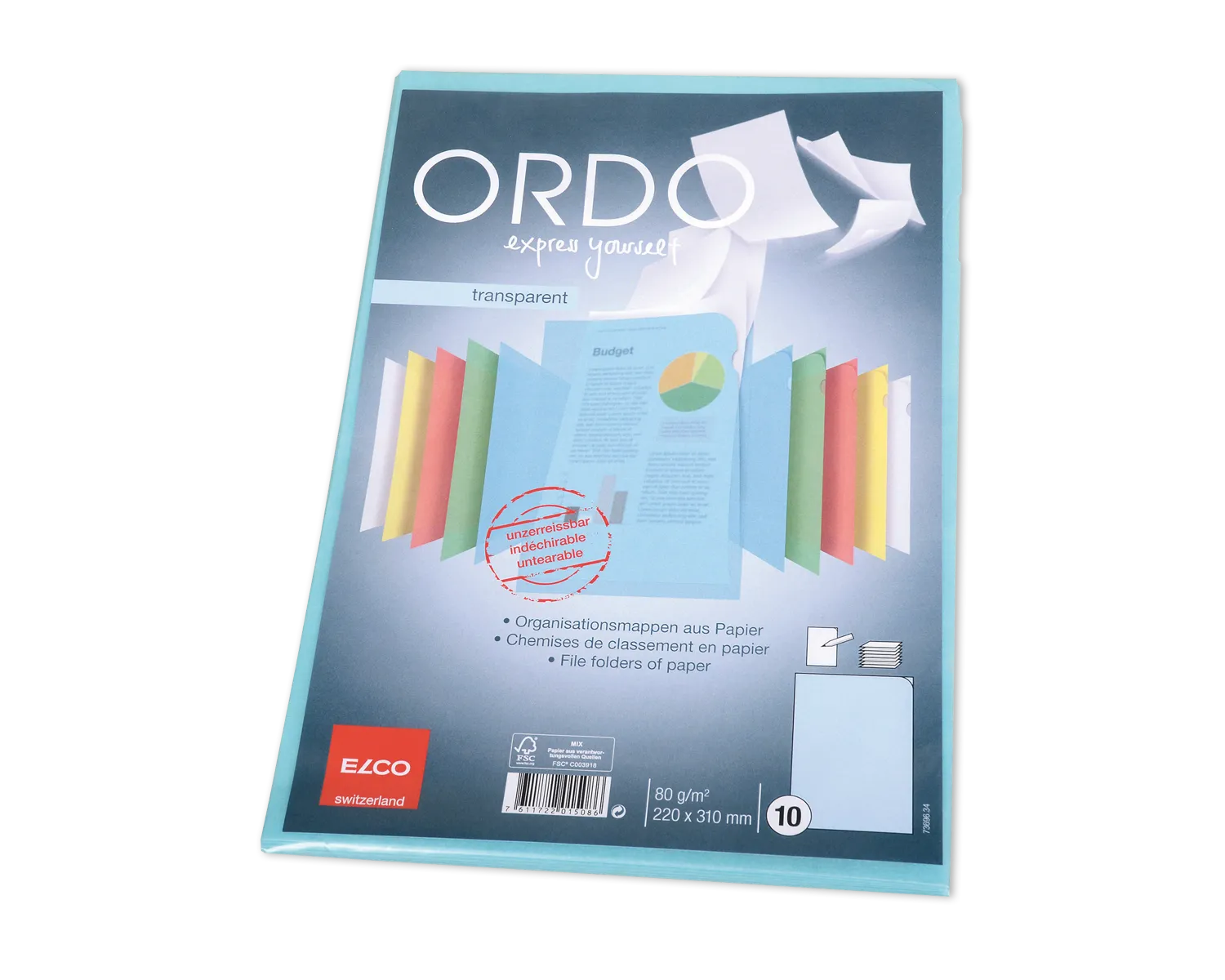 Chemise de classement, ELCO Ordo Transparent, 220 x 310 mm, 80g/m2, bleu