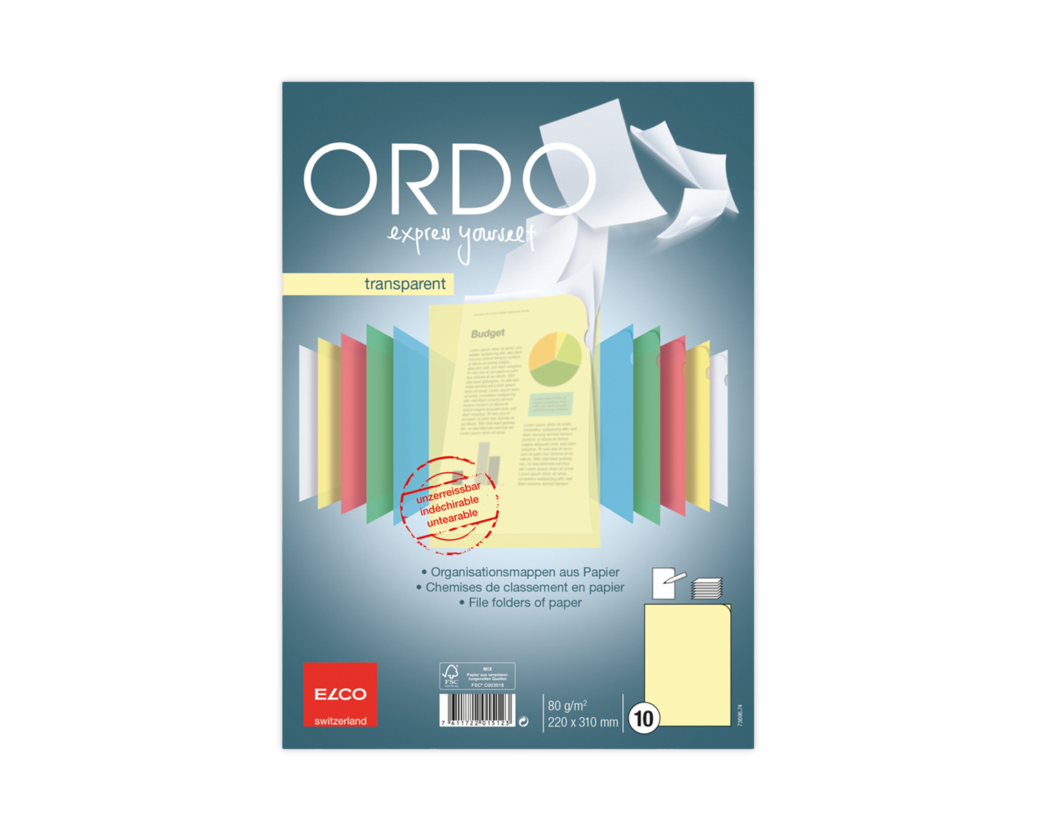 Image of Organisationsmappe, ELCO Ordo Transparent, 220 x 310 mm, 80g/m2, gelb
