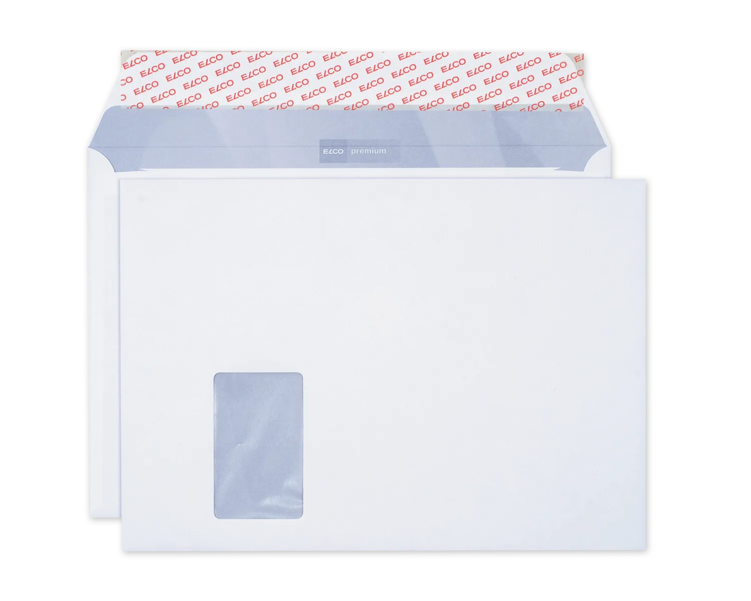 Couvert, ELCO Office, C4, Fenster Vorderseite links, Haftklebeverschluss, 100g/m2, weiss