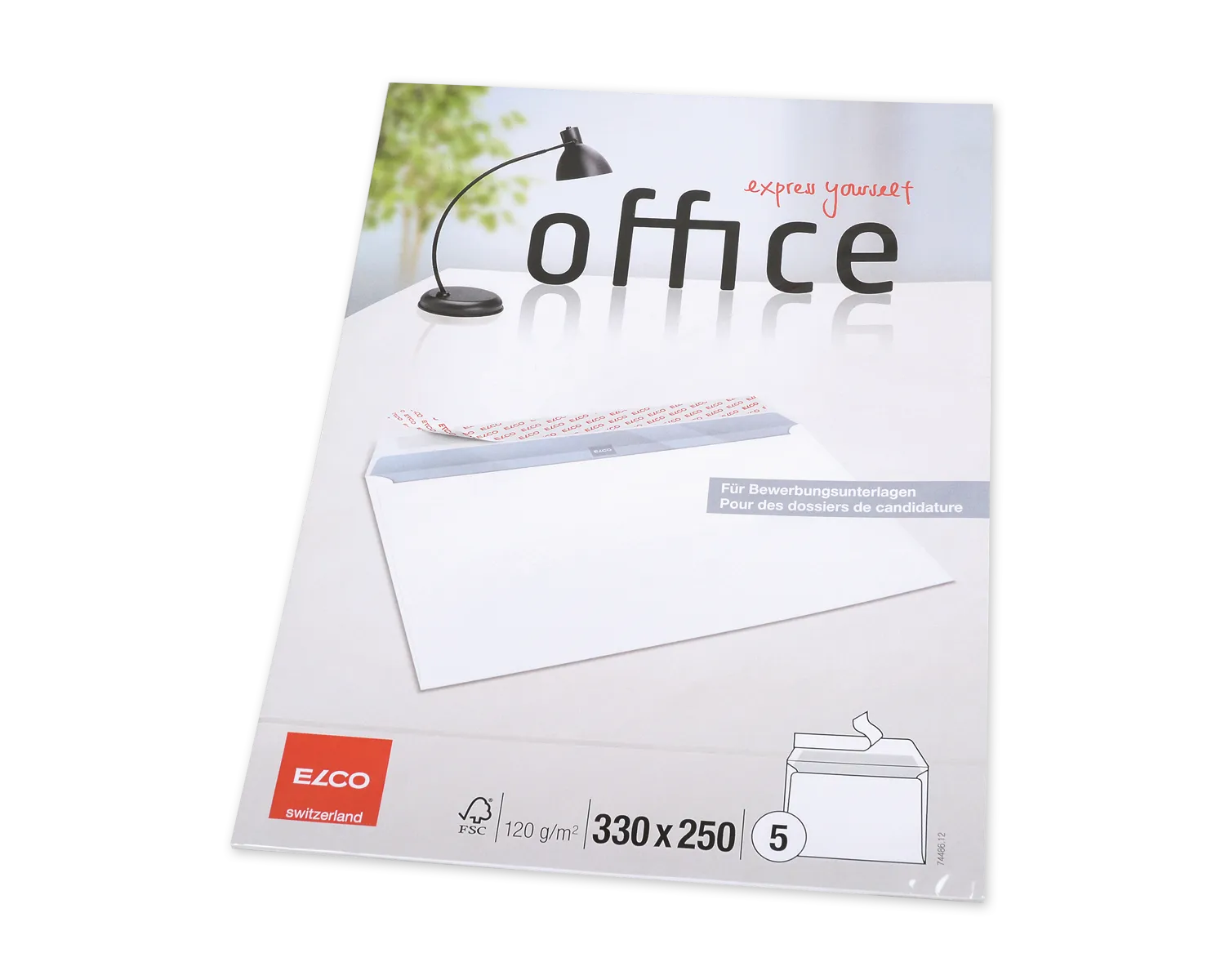 Couvert, ELCO Office, 330 x 250 mm, ohne Fenster, Haftklebeverschluss, 120g/m2, weiss