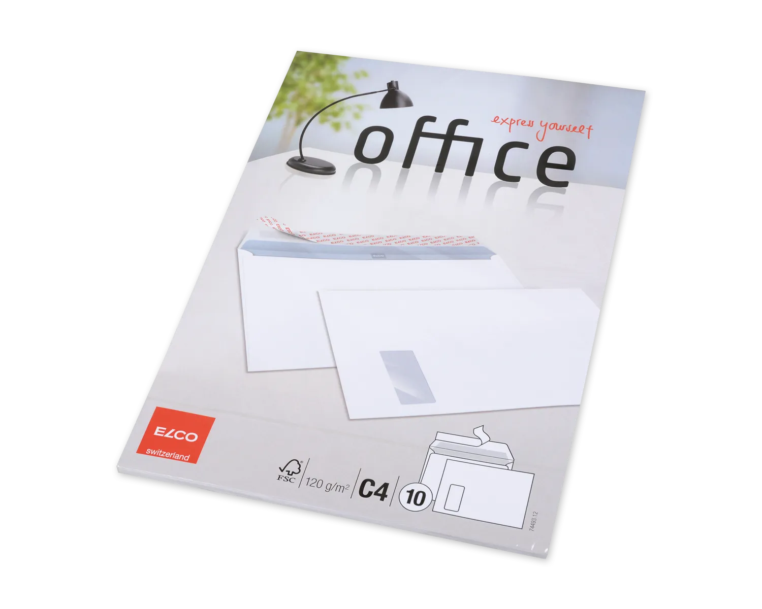 Couvert, ELCO Office, C4, Fenster Vorderseite links, Haftklebeverschluss, 120g/m2, weiss