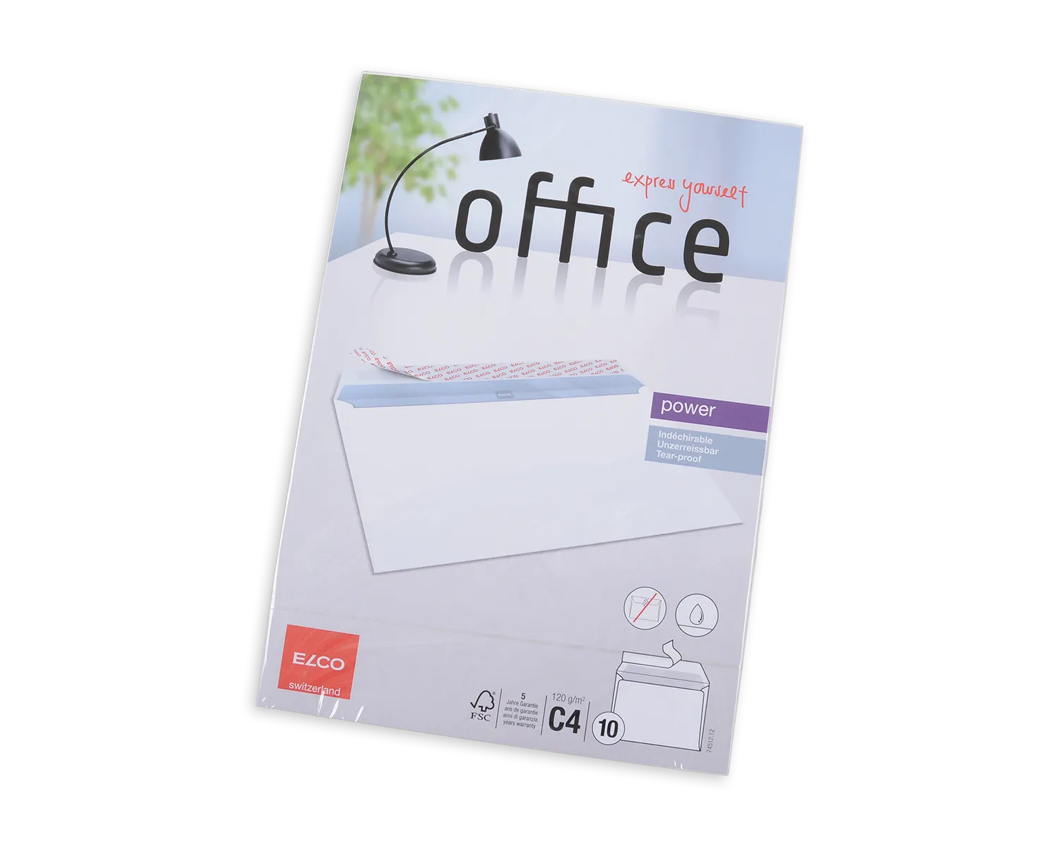 Enveloppe, ELCO Office, C4, Sans fen&ecirc;tre, Fermeture auto-adh&eacute;sive, 120g/m2, blanc