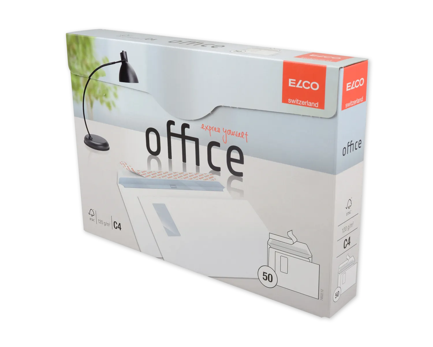 Couvert, ELCO Office, C4, Fenster Vorderseite rechts, Haftklebeverschluss, 120g/m2, weiss