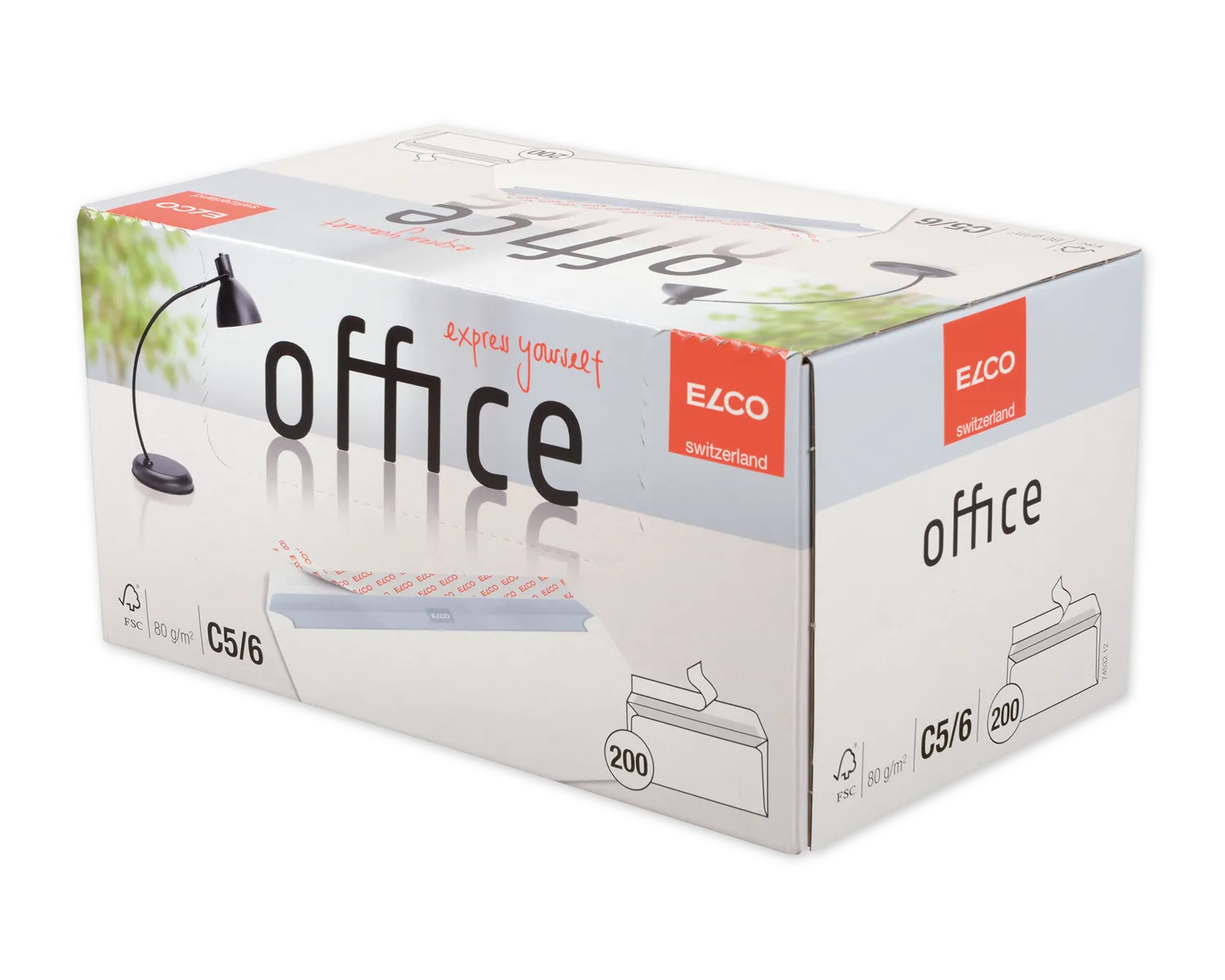Couvert, ELCO Office, C5/6, ohne Fenster, Haftklebeverschluss, 80g/m2, weiss