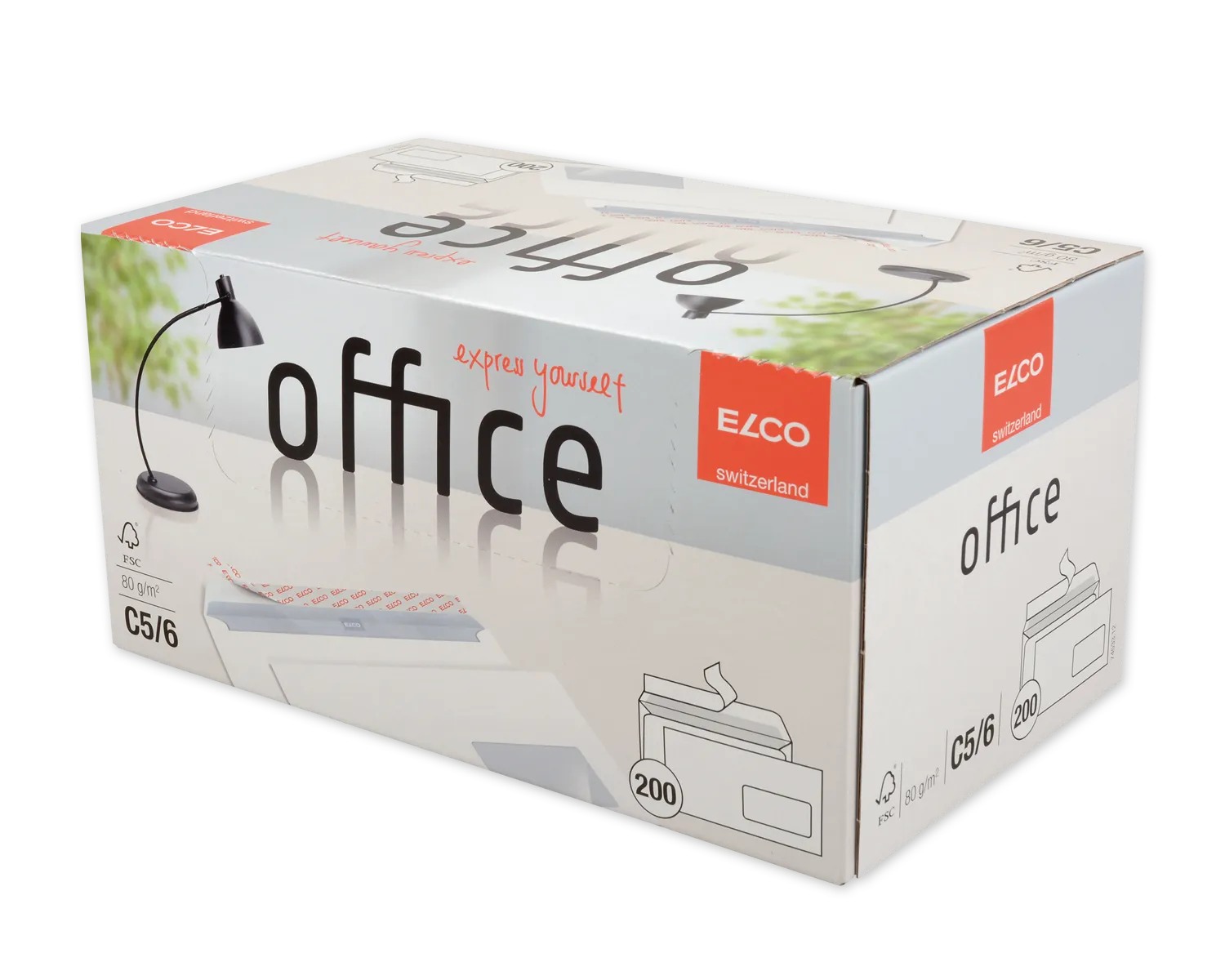 Couvert, ELCO Office, C5/6, Fenster Vorderseite rechts, Haftklebeverschluss, 80g/m2, weiss