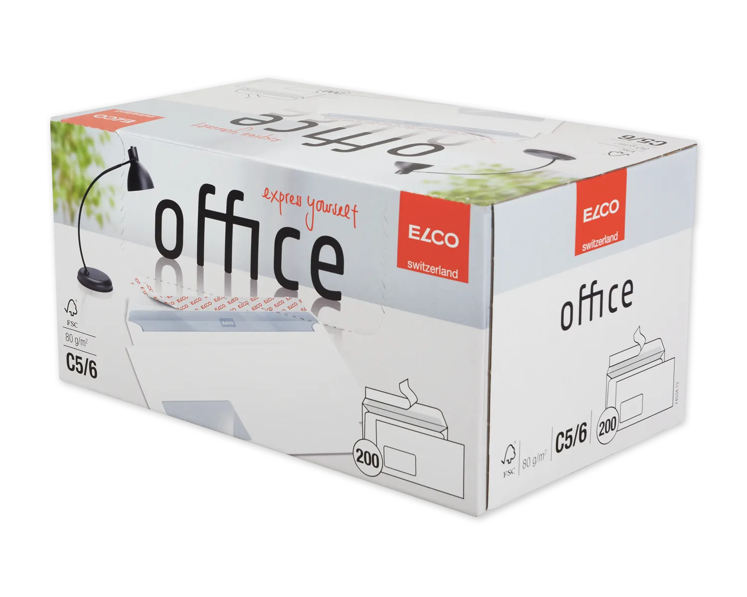 Couvert, ELCO Office, C5/6, Fenster Vorderseite links, Haftklebeverschluss, 80g/m2, weiss