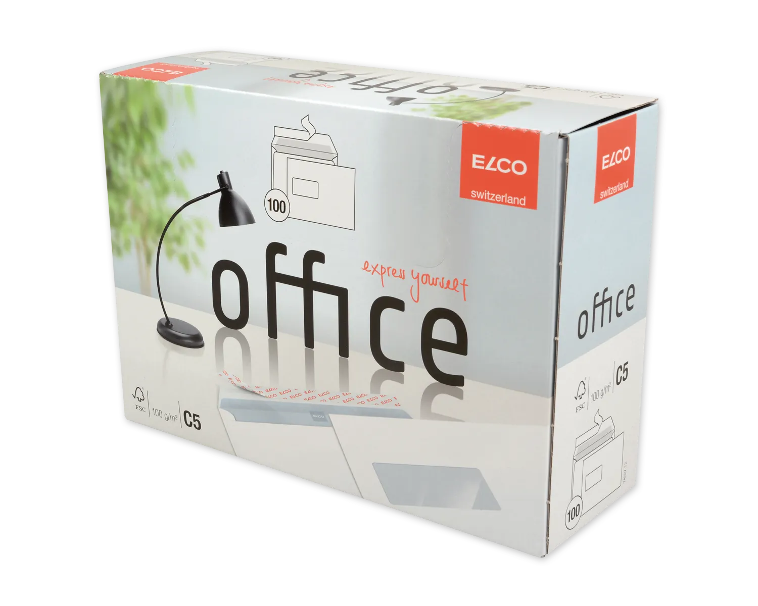 Couvert, ELCO Office, C5, Fenster Vorderseite links, Haftklebeverschluss, 100g/m2, weiss