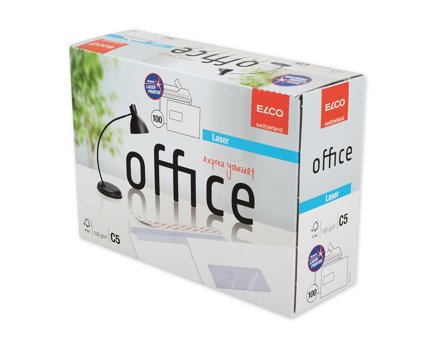 Couvert, ELCO Office, C5, Fenster Vorderseite links, Haftklebeverschluss, 100g/m2, weiss