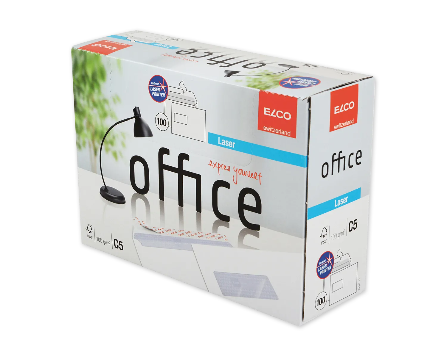 Couvert, ELCO Office, C5, Fenster Vorderseite links, Haftklebeverschluss, 100g/m2, weiss