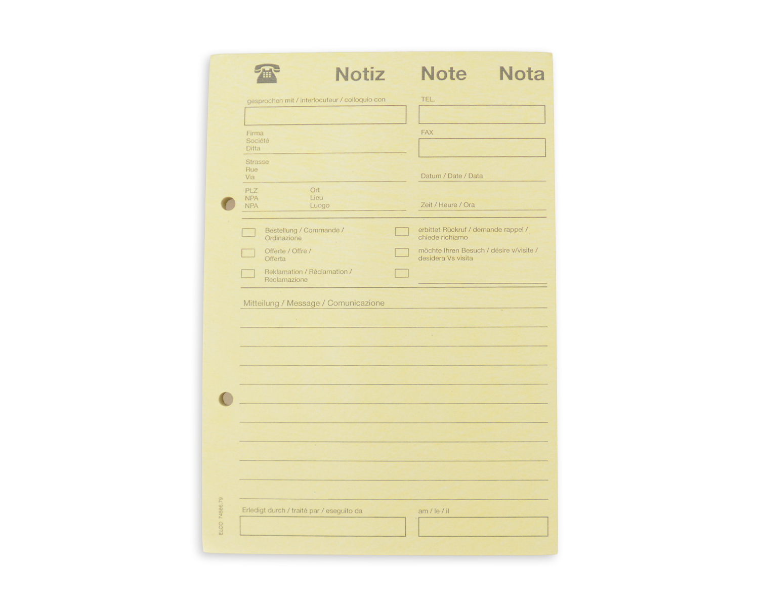 Image of Telefonblock, ELCO, A5, 65g/m2, gelb