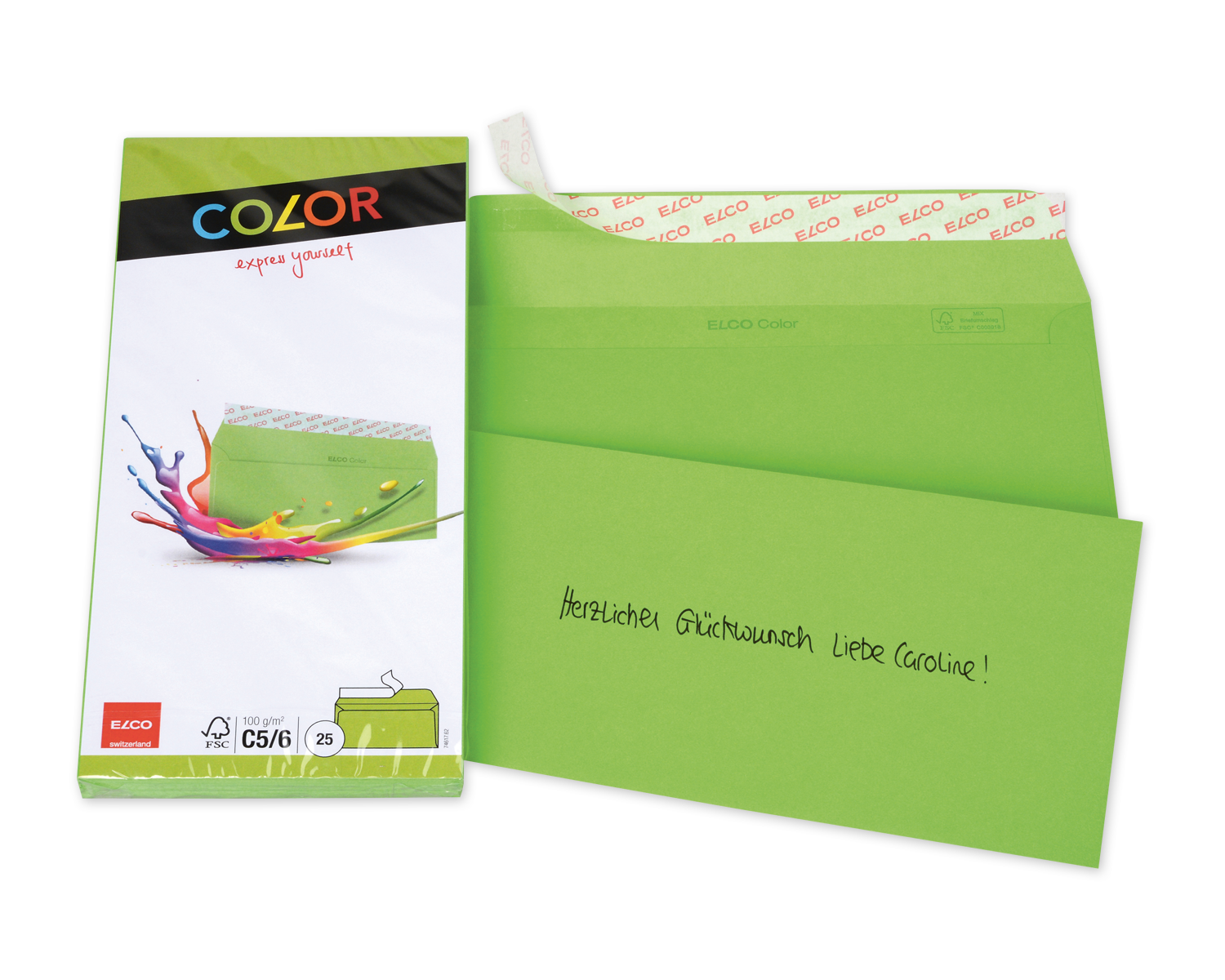 Image of Couvert, ELCO Color, C5/6, ohne Fenster, Haftklebeverschluss, 100g/m2, intensivgrün