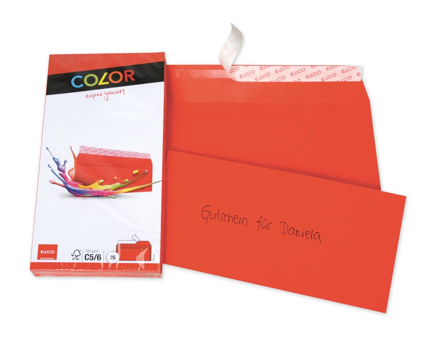 Enveloppe, ELCO Color, C5/6, Sans fen&ecirc;tre, Fermeture auto-adh&eacute;sive, 100g/m2, rouge intense