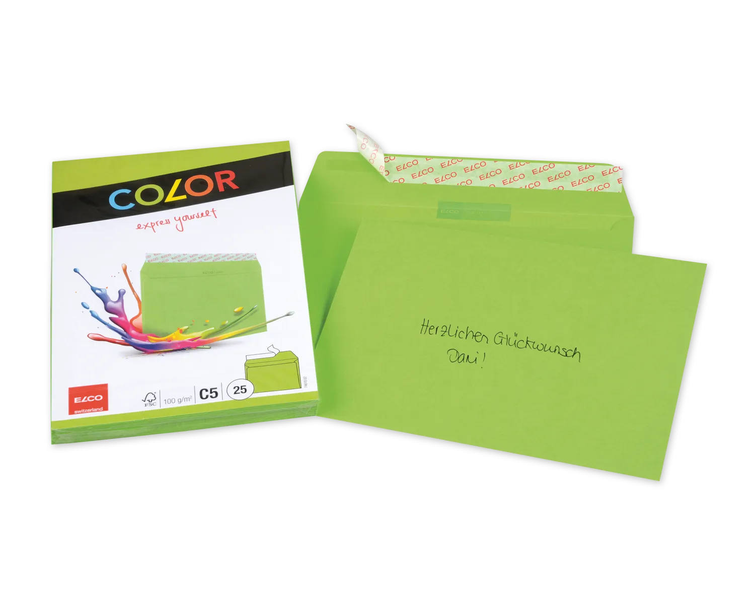 Couvert, ELCO Color, C5, ohne Fenster, Haftklebeverschluss, 100g/m2, intensivgr&uuml;n