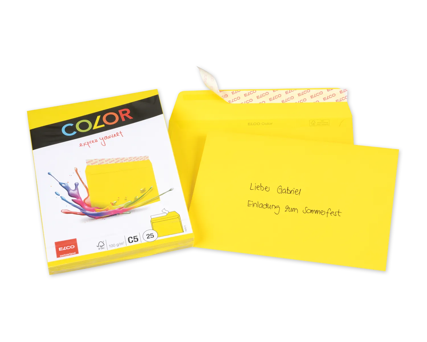 Enveloppe, ELCO Color, C5, Sans fenêtre, Fermeture auto-adhésive, 100g/m2, jaune intense